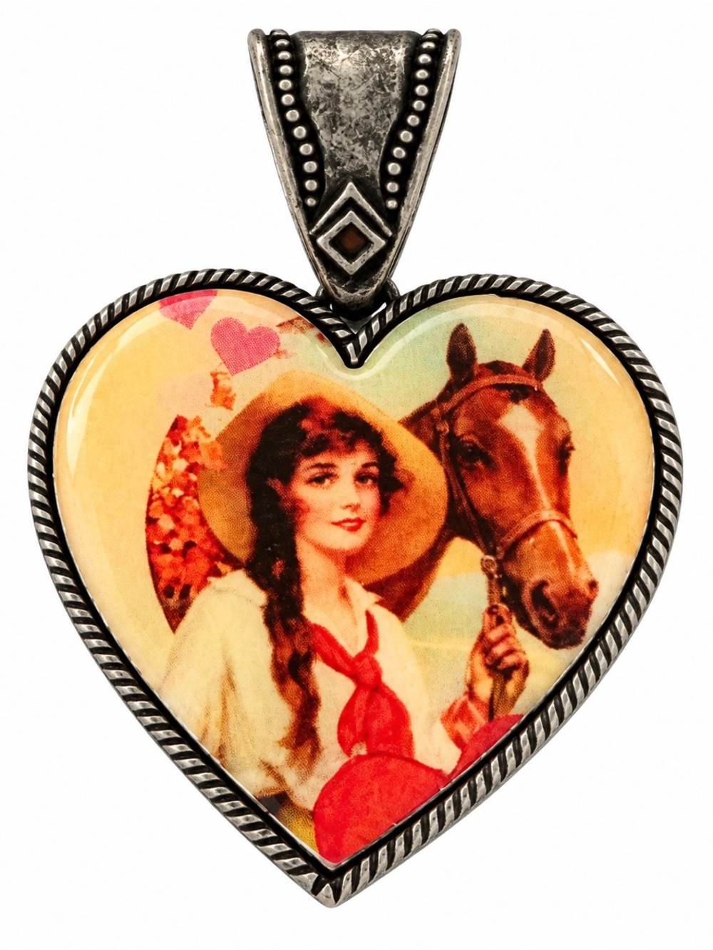 Romantic Heart Pendant Necklace with Red Accents
